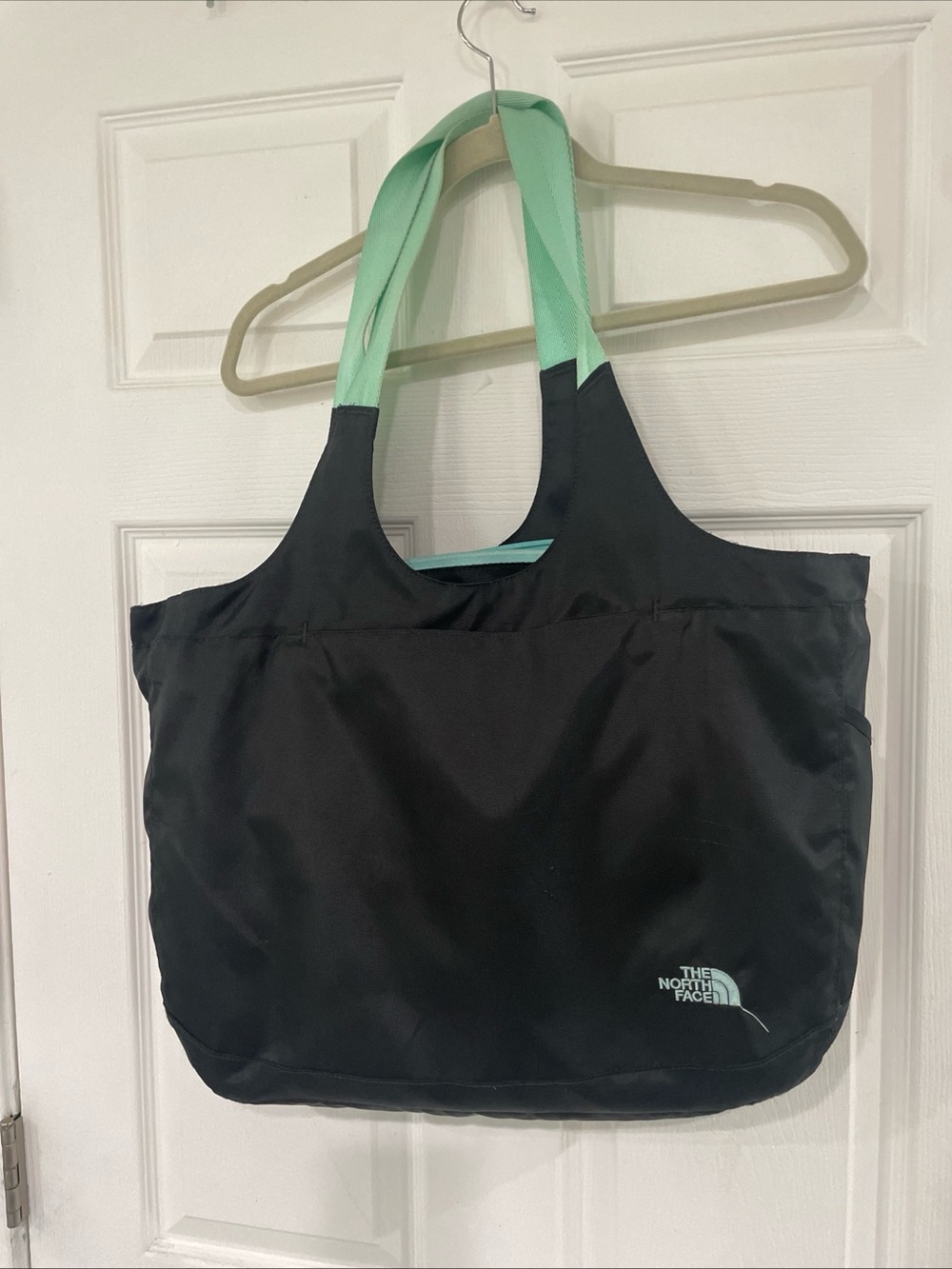 The North Face Travel Laptop Tote Black with light blue Handles and straps